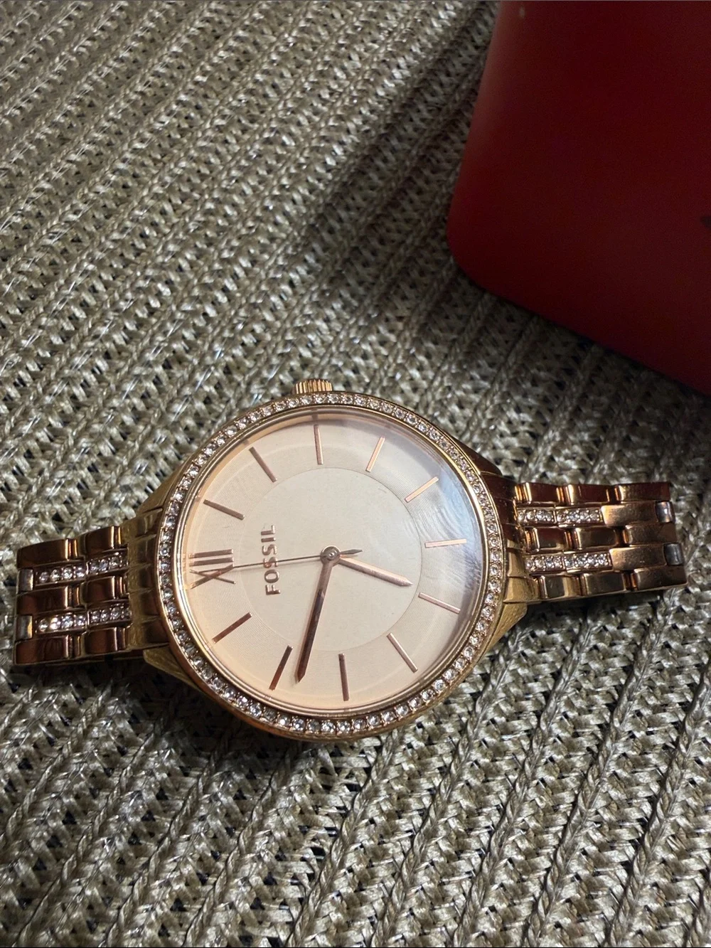 Fossil BQ3116 Women’s Rose Gold Tone Crystal Watch 5 ATM w/ Tin Untested